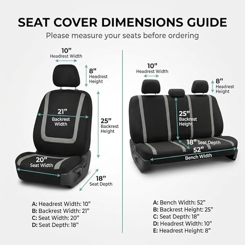 FH Group Car Seat Covers Unique Flat Cloth Full Set Automotive Seat Covers Front Set and Rear Solid Bench Gray Black Seat Covers w. Gift Universal Fit Interior Accessories for Cars Trucks and SUVs - color: Gray