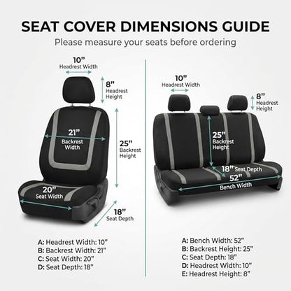 FH Group Car Seat Covers Unique Flat Cloth Full Set Automotive Seat Covers Front Set and Rear Solid Bench Gray Black Seat Covers w. Gift Universal Fit Interior Accessories for Cars Trucks and SUVs - color: Gray