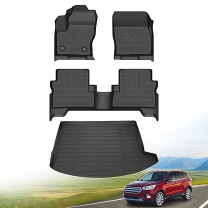 Hutisya-Floor Mats & Cargo Liner Set Fit for 2013-2019 Ford Escape All Weather Protection Anti-Slip & Durable TPE Full Set Liners Automotive Accessories-Black - style: 18)For Escape 2013-2019 Full Set