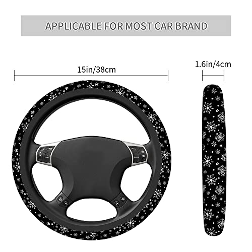 Swono Snowflakes Car Steering Wheel Covers Snowflakes On A Black Universal Fit 15 Inch Anti-Slip Steering Wheel Protector Cover Stretch-On Fabric Automotive Car SUV Sedans - color: multi-063