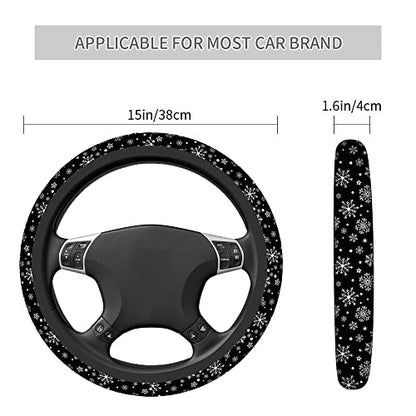 Swono Snowflakes Car Steering Wheel Covers Snowflakes On A Black Universal Fit 15 Inch Anti-Slip Steering Wheel Protector Cover Stretch-On Fabric Automotive Car SUV Sedans - color: multi-063