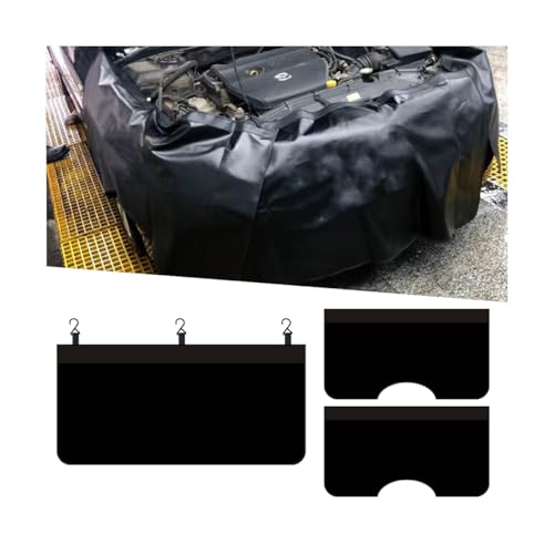3PCS Car Fender Covers, PU Leather Mechanic Magnetic Vehicle Fenders Protector with Hooks, Anti Scratch Protective Mat Pad for Repair Automotive Work, Universal for SUV, Sedan, Truck (Black) - color: Black, size: 1Pc 25.6'' x 53.1''+2Pcs 47.2''x25.6''