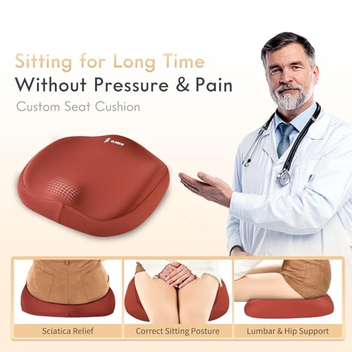 Memory Foam Car Seat Cushion and Integrated Neck Pillow Lumbar Support Ergonomic Seat Cushion Breathable Back Support Headrest for Truck Driver Long Driving Sciatica Tailbone Pain Relief, Red - color: Red, size: Seat Cushion + 2-in-1 Lumbar&headrest Pillo