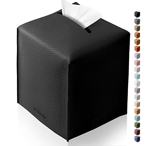 Tissue Box Cover, Tclouda, Modern PU Leather Square Tissue Box Holder for Creative Decorative, Ideal for Bathrooms/Office/Car/Nightstand/Outdoor Tent/Dining Table, 5"X5"X5", Single Black - color: Single Black