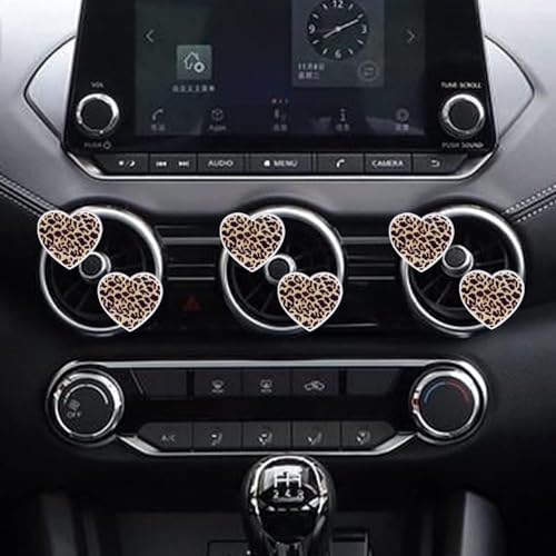 6 Pcs Heart Air Vent Clips, Leopard Print Heart Car Air Fresheners Vent Clips Long Lasting Car Diffuser Vent Clip Cute Interior Decor Charm Decoration Car Accessories for Women Girls