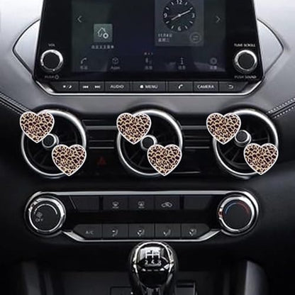 6 Pcs Leopard Print Heart Air Vent Clips, Heart Car Air Fresheners Vent Clips Long Lasting Car Diffuser Vent Clip Cute Interior Decor Charm Decoration Car Accessories for Women Girls