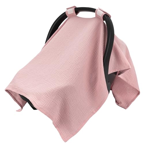 SERAPHY 100% Muslin Cotton Car Seat Cover Baby, Universal Carseat Covers, Breathable Baby Car Seat Canopy for Boys Girls, Soft Infant Car Seat Cover for Summer —Pink - color: Pink