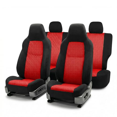 FH Group Automotive Full Car Seat Covers for SUV, Trucks, Sedan and More - Universal Fit Front High Back & Rear Solid Bench Design Interior Accessories - 3D Air Mesh Fabric Center Panel - Red - color: Red, size: Full Set