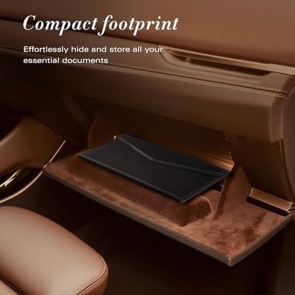 CoBak Leather Car Registration and Insurance Holder with Magnetic Compartment - Vehicle Glove Box Organizer for Driver License, Cards, Emergency Cash - Auto Truck Accessories Case, Lychee Black