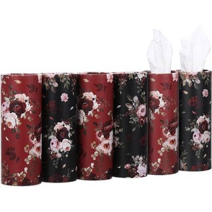 Ctosree 6pk 50 Sheets Car Tissues Holder with Facial Tissues 3-ply Travel Tissue Tubes Box Container Fit for Car Cup Holder Floral Cylinder, 7.1 Inch(Red,Black) - color: Red,Black