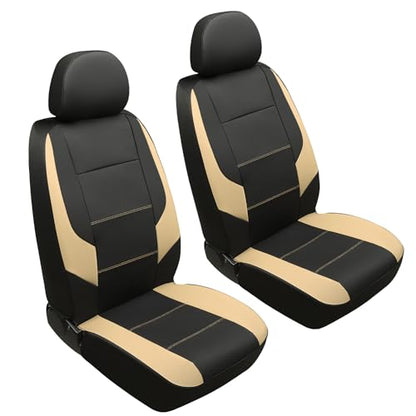 GIANT PANDA Front Car Seat Cover for Hyundai, Faux Leather Bucket Seat Covers Custom Fit Hyundai Sonata Elantra Santa Fe Tucson Accent Kona Palisade Genesis Venue Ioniq(Beige+Black) 2-Pack - color: Black, Beige