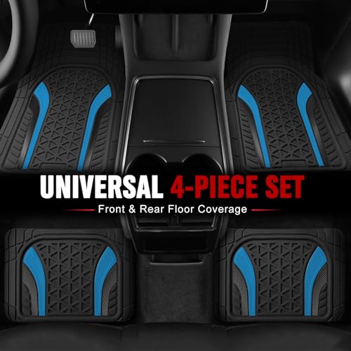 Heavy Duty Rubber Car Mats Carbon Fiber Design (Electric Blue), 4-Piece Deep Waterproof Floor Mats Set (Front & Rear Full Set), All Weather Universal Trim to Fit Automotive SUV Sedan Truck - color: Electric Blue, size: Carbon Fiber
