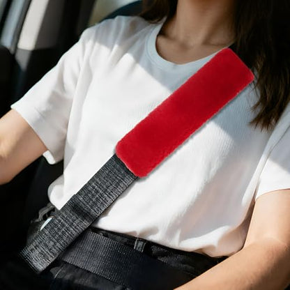 PATIKIL Car Seat Belt Cover Pad, (Red) (2 Pcs), Soft Fluffy Seatbelt Cushion Shoulder Strap Covers, Suit for - Bag/Auto/Car Accessories - color: Red