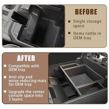 Center Console Organizer Compatible with 2022-2026 Chevy Silverado/GMC Sierra 1500, 2024-2026 Silverado & Sierra 2500 3500HD Armrest Storage - Full w/Bucket Seats ONLY(Console Tray&Mats Set) - size: Console Tray