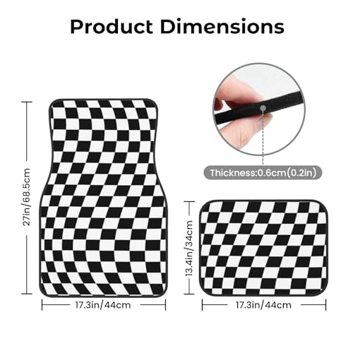 Generic Car Foot Mat Black and White Checkered Distortion Non-Slip Carpet Mats for Cars & Trucks,Decorative Front & Rear Vehicle Foot Rugs,4-Piece Car Floor Mat Set