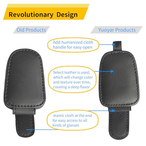 Yuoyar Sunglass Holder for Car, Magnetic Leather Sunglasses Holder and Ticket Card Clip, Car Visor Accessories, 2 Packs (Black) - color: Black