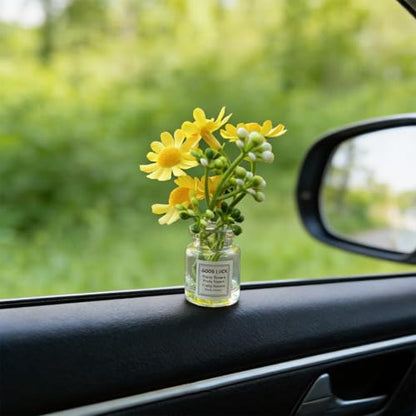 3-Pack Daisy Flower Car Decor, Cute Dashboard Mini Vase Set, for Rearview Mirror Cup Holder Desk Home Interior