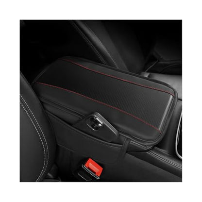 Car Center Console Cover with 2 Storage Bags, Auto Interior Arm Rest Storage Box Pad Accessories, Carbon Fiber Leather Vehicle Armrest Cushion, Universal for SUV, Truck, RV (Black)