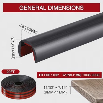 20 ft Rubber Edge Trim 3/8 Inch Self-Adhesive Flexible U Channel Edge Protector for Sealing and Guarding Sharp Metal on Car Doors, Black