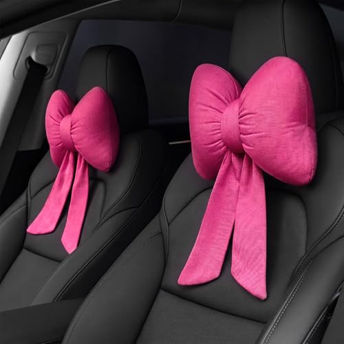 Macarrie 2 Pcs Car Neck Pillow Breathable Bow Headrest Pillow Comfortable Seat Neck Support Cute Bow Car Accessories for Driving Travel Driver Chair Winter Girl Style Interior Decor (Rose Red) - color: Rose Red
