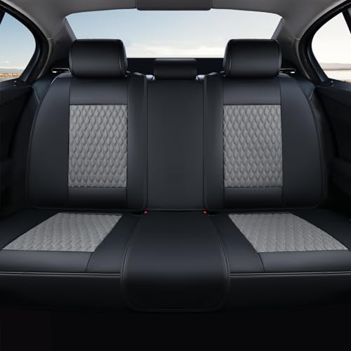 Coverado Leather Rear Seat Covers for Cars, Waterproof Back Seat Cover, Universal Automotive Seat Cushion Protector for Most Cars Trucks SUV (Black&Gray) - color: A/Black&Gray, size: Rear