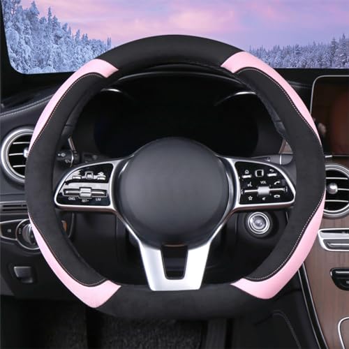 Soft D Shape Steering Wheel Cover, Warm Steering Wheel Cover Fashion Universal 15 inch, Pink - color: D Pink, size: D Shape