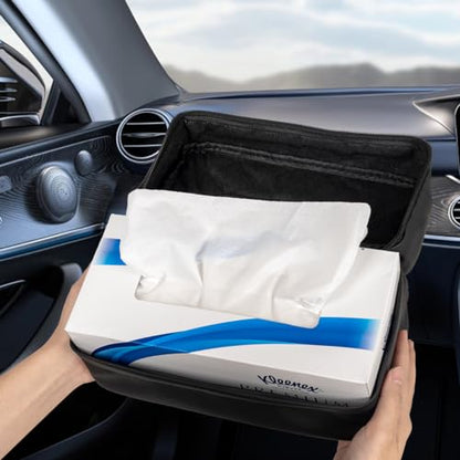 Car Tissue Holder, Standard Tissue Holder for Car Pu Leather Car Napkin Holder, Car Backseat Extra Large Tissue Organization Fit for 120-230 Tissues per Box 9.84'' x 4.72'' x 5.91'' (Black) - color: Black