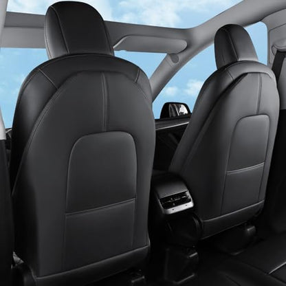 Seat Back Protectors Fit for Tesla Model Y & Model 3 & Model S/X (Fit 2025 Model Y & 2024–2025 Model 3 Highland), Premium Wear-Resistant Kick Mats with Organizer Pocket, Set of 2, Black