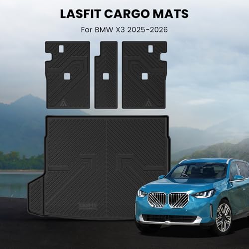 LASFIT Cargo Mat & Backrest Mats Seat Protector for BMW X3 2025 2026, Custom Fit 100% TPE All Weather Protection Car Liner for BMW X3 30 xDrive M50 xDrive Trunk Mats, Black - size: 2) X3 2025-2026 | Cargo Mat
