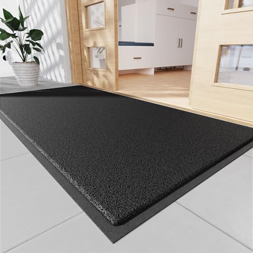 Sturdy Front Door Mat, 48" x 24" Heavy Duty Indoor Outdoor Doormat for Entryway, Fade Resistant, Waterproof Low Profile Entry Mat, Non Slip Welcome Mat for Outside Entrance, Patio, Home - color: Black-mess, size: 2' x 4' (Rectangular)