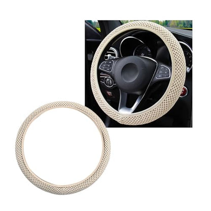Yourkar Elastic Steering Wheel Cover, 15"×15" Comfy Breathable Stretch Steering Wheel Protector, Ice-Silk Cloth Polyester Steering Wheel Cover for Men Women, Car Accessories (Beige) - color: Beige