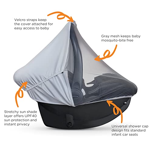 Summer Baby Car Seat Cover | 2-in-1 Breathable Carseat Sun Shade & Mosquito Net | UV Protection Lightweight Canopy Covers for Infant Unisex | Bug Net Mesh for Warm Weather (Gray) - color: Gray