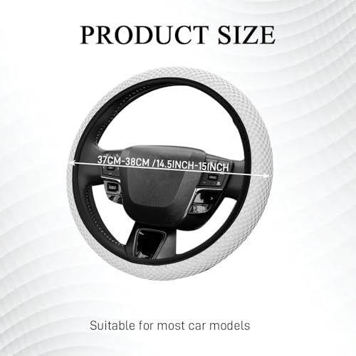 Elastic Stretch Steering Wheel Cover, Steering Wheel Protector, 15 Inch Anti-Slip Breathable Microfiber Ice Silk Protection, Easy Carry, Warm in Winter & Cool in Summer for Cars (White) - color: White