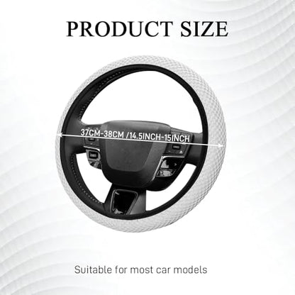 Elastic Stretch Steering Wheel Cover, Steering Wheel Protector, 15 Inch Anti-Slip Breathable Microfiber Ice Silk Protection, Easy Carry, Warm in Winter & Cool in Summer for Cars (White) - color: White