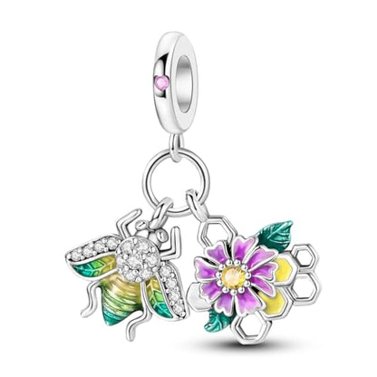 NARMO Charms for Bracelets 925 Sterling Silver Star Dangle Charms Car Keys Lipstick Dangle Charm Beads for Women Bracelets Necklace - color: Honeycomb