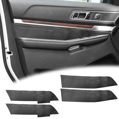 4PCS Door Panel Cover Replacement Compatible with Ford Explorer 2016-2019 Front and Back Vinyl Leather Insert Cards Protector Trim Black (Only Leather Part)
