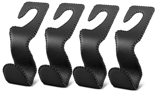 Headrest Hooks for Car, Leather Car Purse Hooks Hanger Holder Hook for Hanging Purses and Bags and Coats, 4Pack Black - color: Black, size: 4 Pack