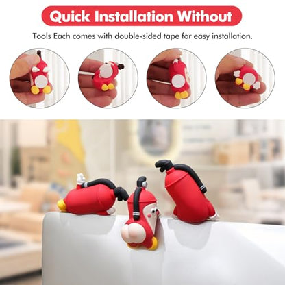 Fuallwin FaulWin 4Pcs Resin Firefighter & Fire Extinguisher Animal Ornament Set, Funny Computer Monitor Decoration for Office Desk, Car Dashboard, TV Stand (Red)