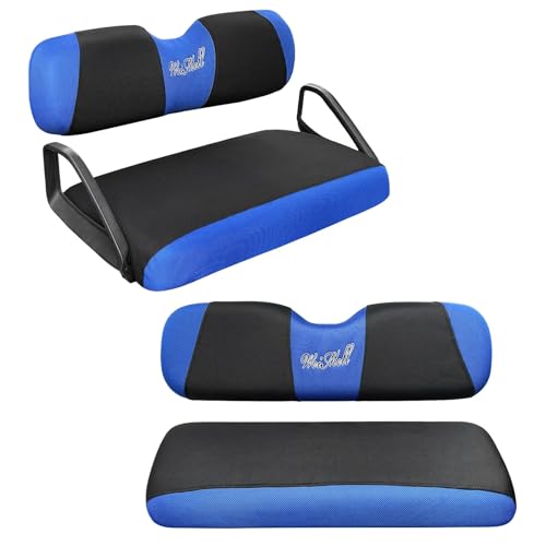 Golf Cart Seat Covers Front & Rear Set for EZGO TXT RXV | Also Fits Club Car DS - 2000-Up | Breathable Mesh | Cool & Sweat-Proof | Machine Washable | Easy to Install, Black&Blue - color: Black & Blue, size: Rear + Front Seat EZGO TXT RXV Club Car DS 2000-