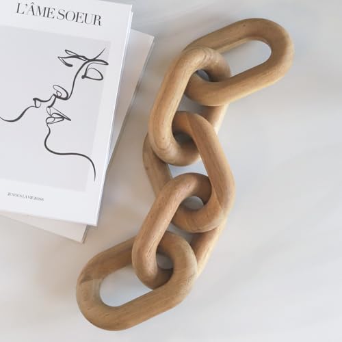 Natural Wood Chain Link Decor – 21" Light-Medium Decorative Object for Coffee Table, TV Stand & Living Room - Bohemian Shelf & Entryway Table Accent – Gift Idea for Housewarming or Home Décor - color: Natural