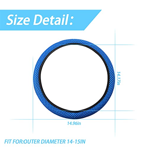 Elastic Stretch Steering Wheel Cover, Universal 15 Inch Automotive Steering Wheel Cover, Microfiber Breathable Ice Silk, Anti-Slip, Odorless, Easy Carry,Warm in Winter and Cool in Summer (Blue)