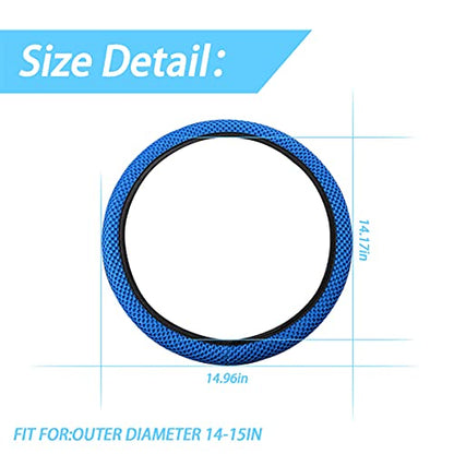 Elastic Stretch Steering Wheel Cover, Universal 15 Inch Automotive Steering Wheel Cover, Microfiber Breathable Ice Silk, Anti-Slip, Odorless, Easy Carry,Warm in Winter and Cool in Summer (Blue) - color: Blue