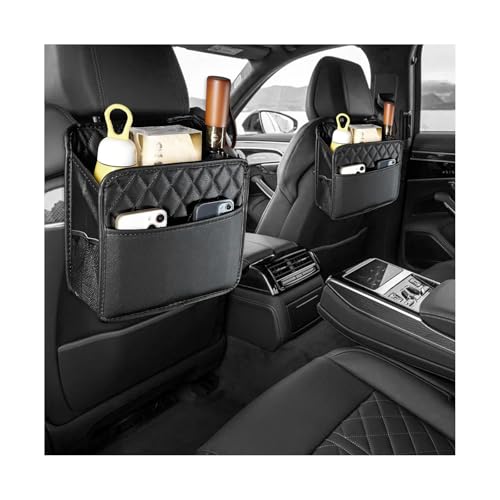 2 PCS Car Back Seat Organizer, Foldable Leather Backseat Hanging Storage Bag with Adjustable Strap, Multifunction Seat Back Organizer Large Capacity Storage Bag with Mesh Pocket - color: 2 pcs