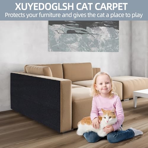 Cat Scratch Mat 120"x15.8", Cat Scratch Pad, Cat Couch Protector (Black) - color: Black