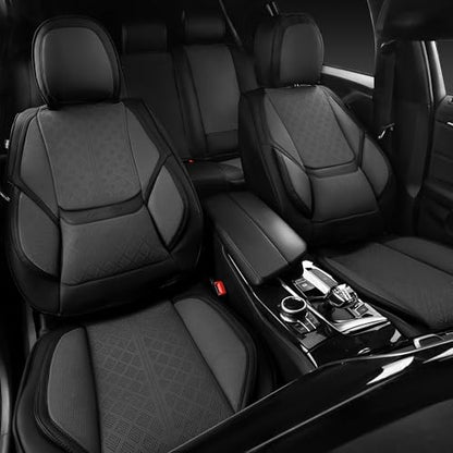 CAR PASS Nappa Leather Car Seat Covers 5 Seat, Luxury Lumbar Support Seat Cover Full Set, Waterproof Breathable Durable All Coverage Leatherette Seat Covers for SUVs,Pickups,Trucks,Vehicles (Gray) - color: Black and Gray