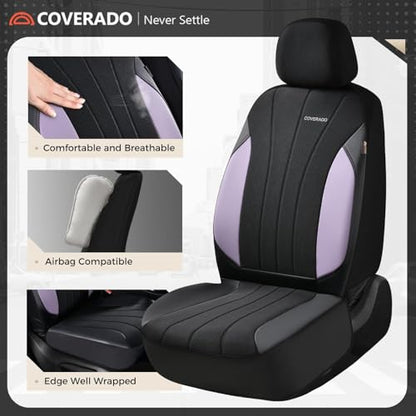Coverado Car Seat Covers Full Set, Automotive Seat Covers 5-piece, Leather Car Protectors 5 Seats, Purple Auto Seat Covers Spill-Proof Design Universal Fit for SUV, Vans, Sedan, Truck - color: B-Purple&Black