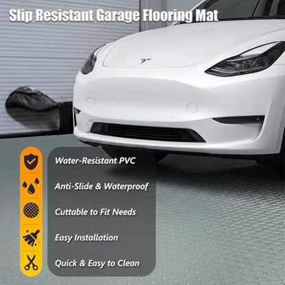 Garage Floor Mat, PVC Flooring Roll Thickened Garage Mats, Heavy Duty Parking Mat Waterproof Nonslip Floor Protector for Car, Trailer, SUV, Basement, Gym (Grey) (8 Feet x 12 Feet)