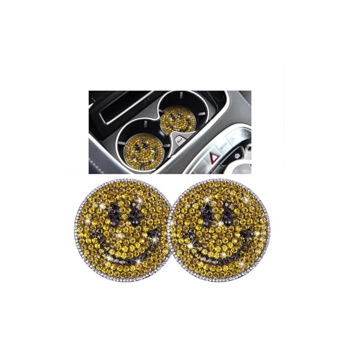 Bling Car Cup Holder Coaster, 2PCS 2.75 Inch Crystal Rhinestone Anti Slip Vehicle Drink Cup Mat for Women Girls, Auto Interior Embedded in Ornaments. Universal for SUV RV Truck (Smile) - color: Smile