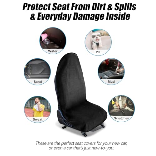 Waterproof Sweating Car Seat Cover for Post Gym Workout, Running, Swimming, Beach and Hiking, Universal Fit Non-Slip Towel Bucket Seat Protector for Cars SUV Trucks, Machine Washable (Black)