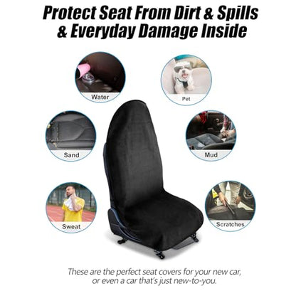 Waterproof Sweating Car Seat Cover for Post Gym Workout, Running, Swimming, Beach and Hiking, Universal Fit Non-Slip Towel Bucket Seat Protector for Cars SUV Trucks, Machine Washable (Black)